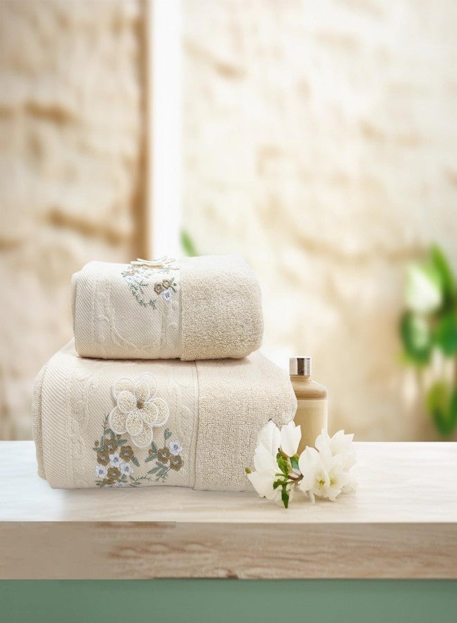 ABREEZE Floral Embroidered Bath Towel Set, Soft Fluffy Absorbent Towel, Suitable for Bathroom, Gym(1 Bath Towel,1 Hand Towel) - Image 5